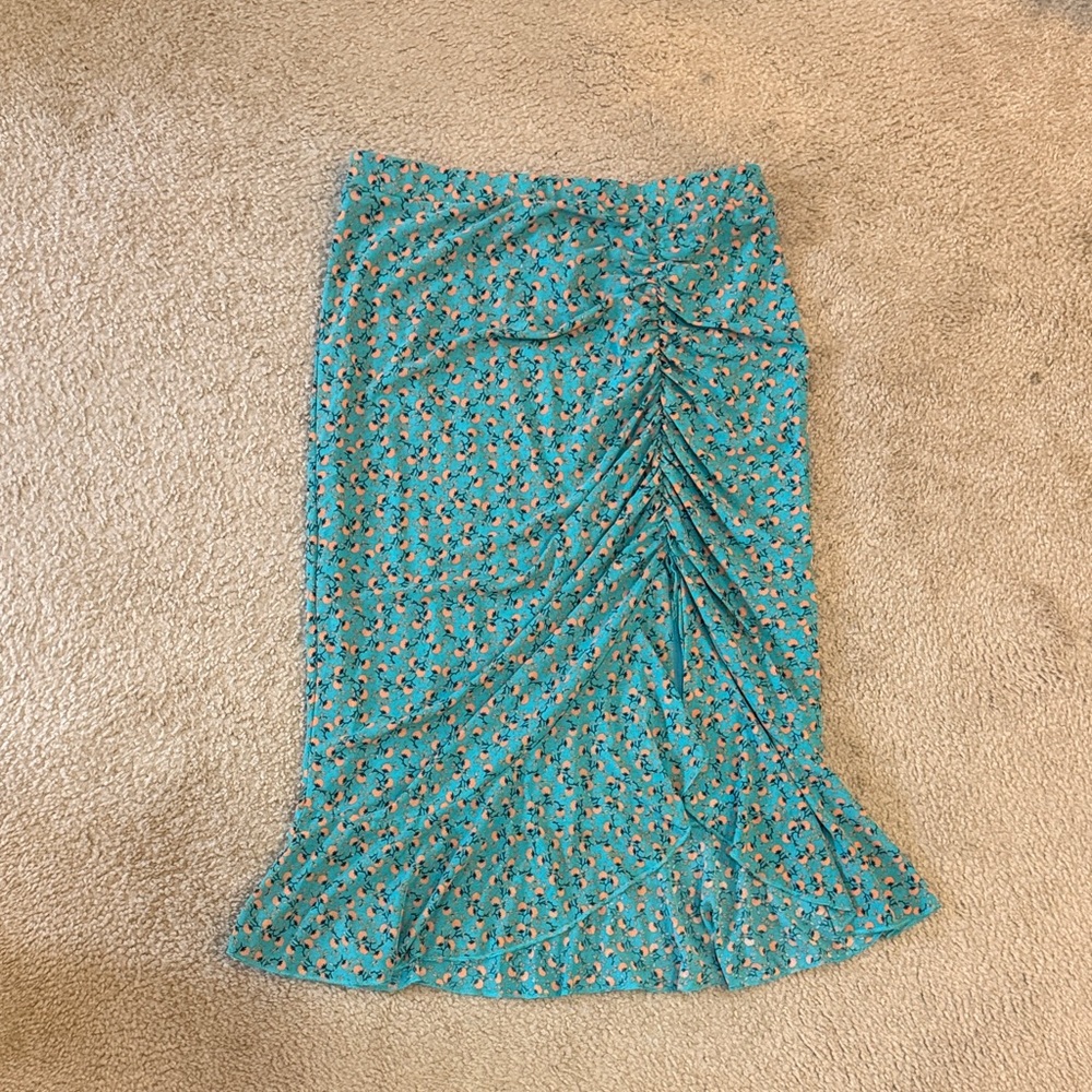 Elegant Floral Midi Skirt - Teal